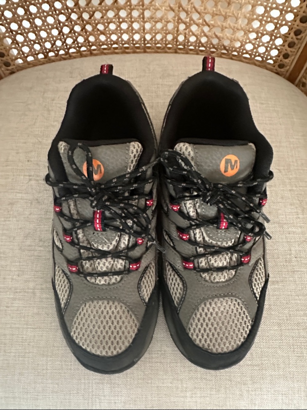 Merrell Kids Gray and Black Water Shoes with Red Accents